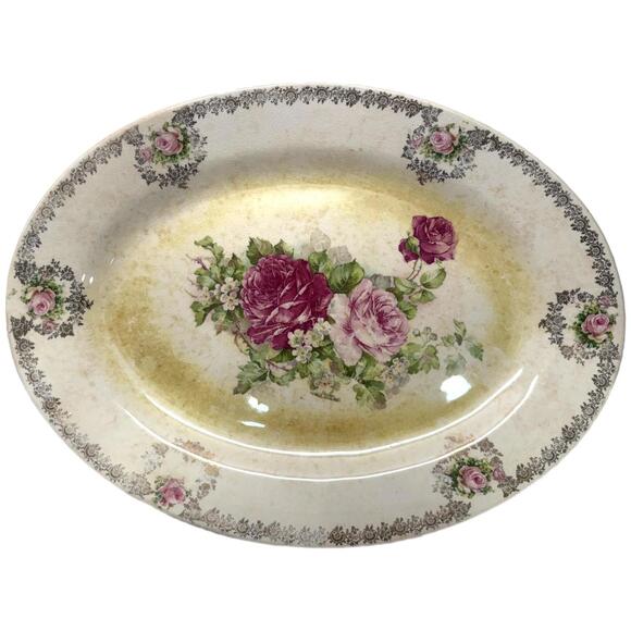Antique Homer Laughlin 15.5” Oval Floral Ceramic Serving Platter